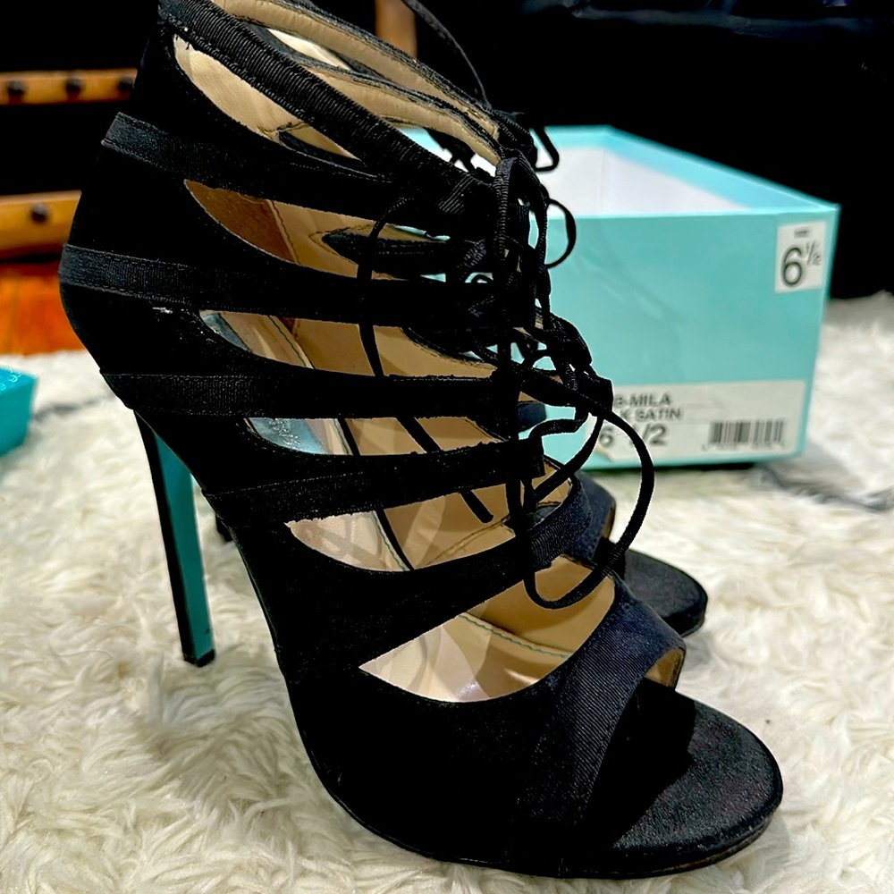 Blue by Betsey Johnson satin heels